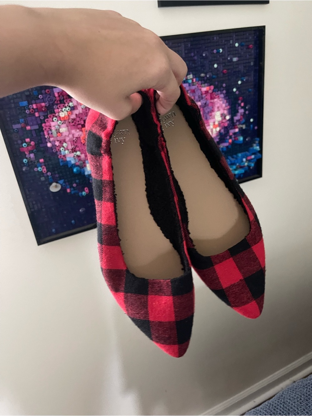 crown & ivy Red and Black Buffalo Plaid Pointed Flats